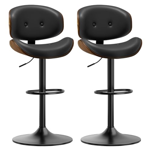Image of Adjustable Swivel Bar Stools Chair,Counter Height Bar Stools with Back,350 LBS PU Leather Bar Stool for Kitchen Island,Upholstered Pub Stools with Footrest (Black, Set of 2)