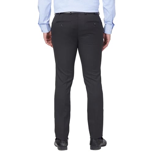 Image of Raymond Men's Mid Rise Slim Fit Structure Pattern Polyester Blend Pleated Formal Trouser