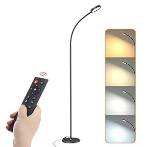 homweeling Lampadaire Sur Pied Salon, Télécommande et Contrôle Tactile LED, 4 Températures de Couleur, 6 Modes, 360 ° Flexible, Gradation en Continu, Salon Chambre Lecture Piano Noir