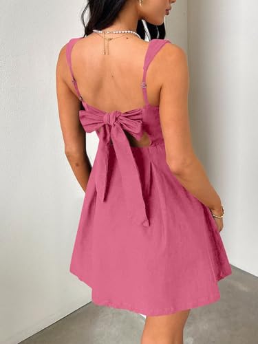 Image of Womens Summer Mini Dress Square Neck Sleeveless Going Out Dress Back Bow A-line HOCO Open Back Short Dress