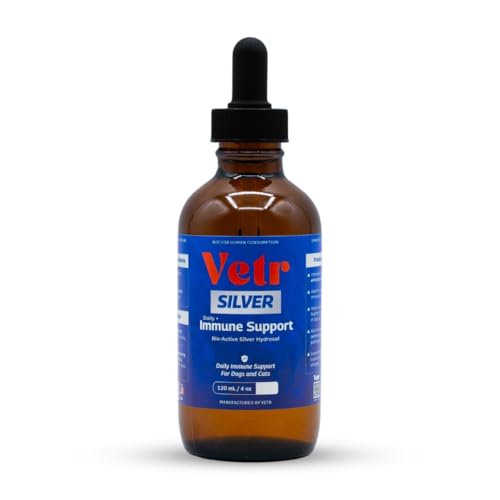 Vetr Silver Immune Support for Dogs and Cats 4oz/120mL Liquid in Amber Bottle with Oral Dropper Professional Grade Colloidal Silver Supplement for Daily Wellness and Seasonal Defense