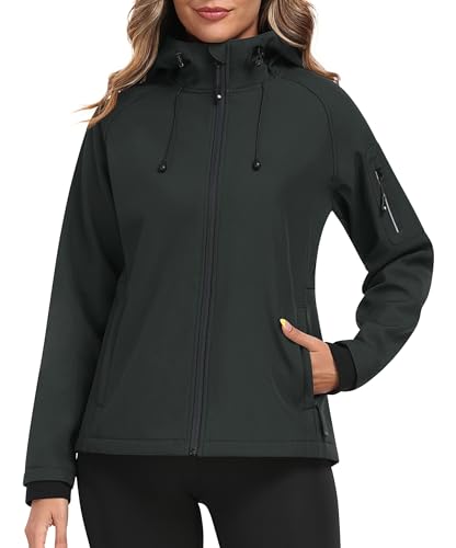 MoFiz Women's Fleece Lined Softshell Jacket Hooded Windproof Lightweight Insulated Jacket Full Zip Warm Coat2