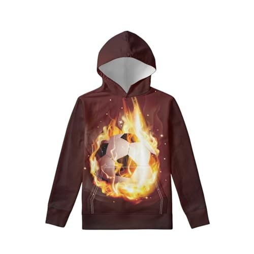 Boys Girls Fleece Hoodies Plush Pullover Hoodie Casual Fire Soccer