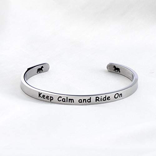 Image of PLITI Horse Lovers Gifts Horseback Riding Gift Equestrian Gift For Horse Lover Country Gift Keep Calm And Ride On Stainless Steel Running Horse Cuff Bracelet