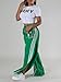 Angsuttc Sweatpants Women Drawstring Wide Leg Pant High Splits on Side Fashion Stripes Casual Elastic High Waist Long Pant Green S