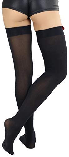 Image of ToBeInStyle Women's Opaque Long Thigh High Stockings w /Decorative Front Satin Bow