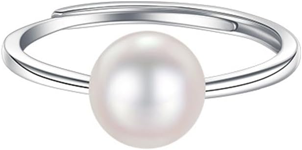 Dtja Shell Pearl 925 Sterling Silver Ring for Women Girls Adjustable Expandable Round Ball Wedding Statement Finger Rings Comfort Fit Simple Elegant Engagement Promise Birthday Jewelry Gift