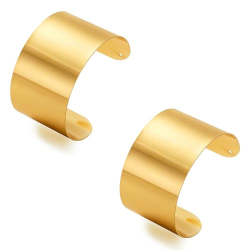 2 Pcs Cuff Bangle Bracelet for Women Men Wide Open Cuff Bracelets Sliver Gold Adjustable Wrist Cuff Wrap Bracelets