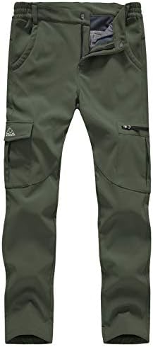 TBMPOY Women's Outdoor Softshell Pants Waterproof Quick Dry Fleece Lined Hiking Cargo Pants Army Green S