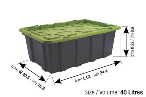 Image of UNIBOX 40L Heavy Duty Flip Lid Storage Container - 62x42x23 cm, Durable COPP+HOMO PP, Recycled Material, Ideal for Organizing and Storing