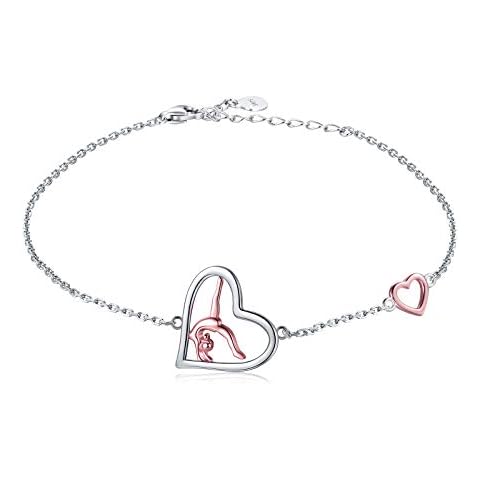 APOTIE Gymnastics Earrings Necklace for Granddaughter - Sterling Silver Rose Gold Team USA Flipping Gymnasts Pendant Jewelry Gymnastic Mother Gifts for Mom Women(Bracelet) Cover