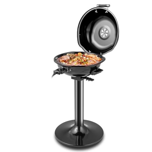 KOMFOTTEU Parrilla Eléctrica para Barbacoa de 1600 W, Barbacoa Portátil con Rejilla Metálica, Temperatura Ajustable 93°C - 218°C, Recogegrasa, para Picnic, Fiesta, Jardín (sin Bandeja Calentadora)