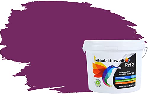 RyFo Colors Bunte Wandfarbe Manufakturweiß Aubergine 3l - weitere Violett Farbtöne und Größen erhältlich, Deckkraft Klasse 1, Nassabrieb Klasse 1