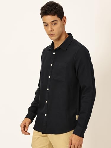 Image of Thomas Scott Men's | Solid | Premium Linen Blend | Spread Collar | Summer Wear | Long Sleeve | Shirts for Men