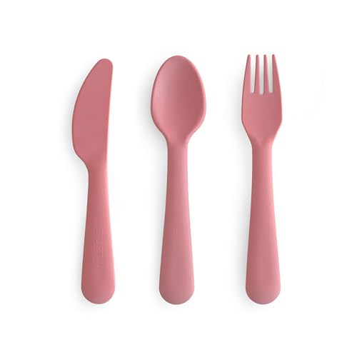 mushie Dinnerware Cutlery Set of 3 For Kids | Made in Denmark (Dusty Rose)