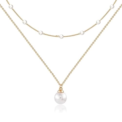IKOPFLN Collier Or 14K Ras du Cou Perle Simples Femme