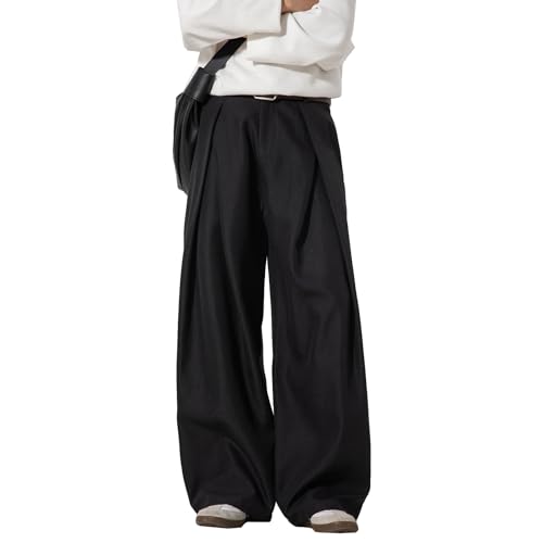 AIFARLD Baggy Dress Pants Men Wide Leg Zipper Fly Pleated Trousers with Pocket Business Casual Black by AIFARLD - Used condition - Image 4