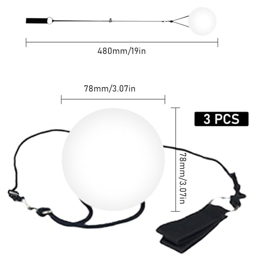 3 Stück LED Poi Bälle Set, Poi Ball LED Glow Poi Kugeln mit Regenbogen Farben und Strobe-Effekt, LEDPOI Jonglierbälle mit verstellbaren Doppelschlaufen-Leinen Spielzeug für Anfänger und Profis
