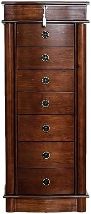 Hives and Honey Noelle Standing Jewelry Armoire Cabinet, Locking Jewelry Storage Organizer with Top Flip Mirror, 7 Drawers, Jewelry Chest Armoire, Jewelry Box for Necklace, Earring, Bracelet, Walnut