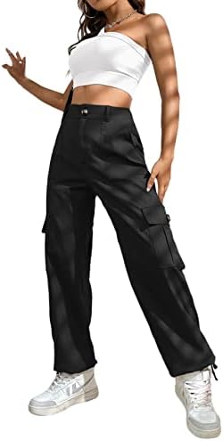 LOLOCCI Black Cargo Pants Baggy Women Cargo Work Casual High Waisted Black Pants