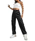 LOLOCCI Womens Cargo Pants Black Baggy Work Cargo Casual Pants Women with Pockets