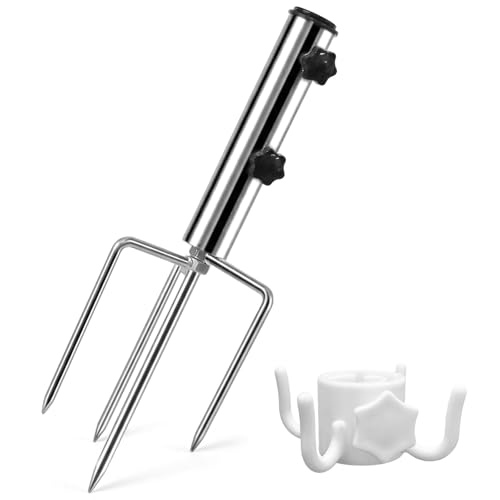 CNMTCCO Sonnenschirmständer Bodenanker Schirmständer Sonnenschirm mit 4 Heringen für Strand & Garten Verstellbarer Erdspieß aus Metall für Angelschirm & Wäschespinne Robust & Rasenschonend