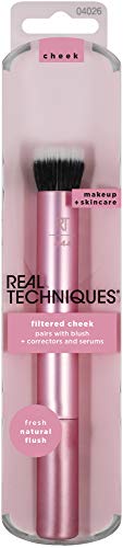 Real Techniques Filtered Cheek Makeup Brush for Face, For Powder Blush, Bronzer, and Highlighter, Contours and Defines Cheeks, Pink, 1 Count