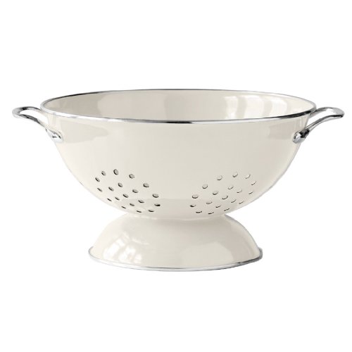 Premier Housewares Enamel Retro Colander, Stainless Steel Pasta Strainer - Cream