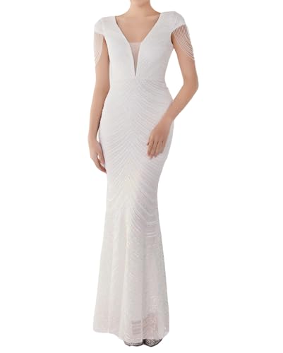 Image of houstil Formal Dresses for Women Sequin 1920s Full Length Evening Party Gown Great Gatsby Cocktail Wedding Dress