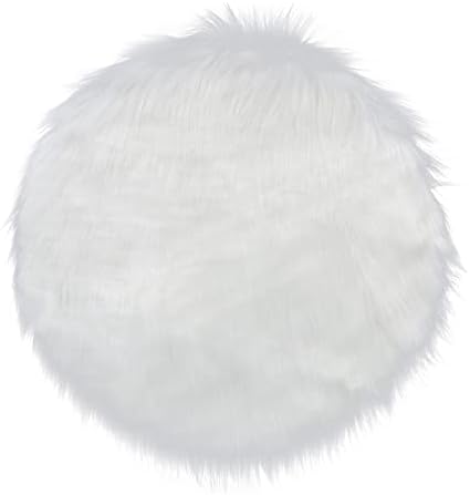 Fur Round Rug, Fluffy Floor Carpet, Sheepskin Rug Round 45x45 for Bedroom Living Room Chair Sofa Home Decor (White)