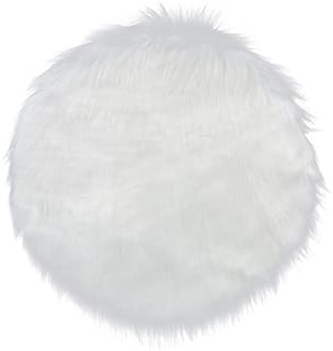 Fur Round Rug, Fluffy Floor Carpet, Sheepskin Rug Round 45x45 for Bedroom Living Room Chair Sofa Home Decor (White)