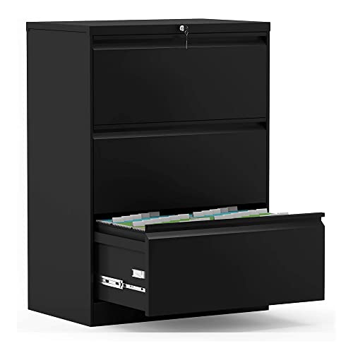 Aobabo 3 Drawer Metal Lateral File Cabinet With Lock,Home Office Steel Filing Cabinet With Letter/Legal Size,Fast Assemble With 0 Screw,Assembly Required(Black,3 Drawer) #TOP1