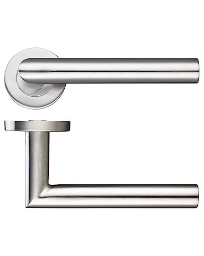 Zoo Mitred Lever Door Handle On Rose Stainless Steel