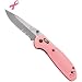 Benchmade - Mini Griptilian 556 EDC Manual Open Folding Knife Made in USA, Drop-Point Blade, Serrated Edge, Satin Finish, Pink Handle