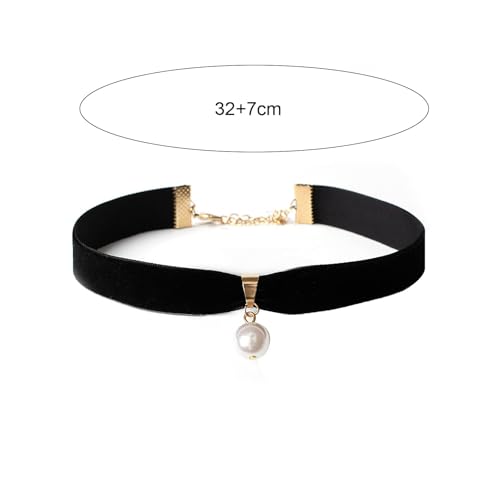 Black Velvet Choker Necklace,Black Choker Necklace for Women,Adjustable Gothic Pearl Choker Necklace,Y2K Choker Classic Choker Collar for Valentines Day Halloween Cosplay Party Jewelry2