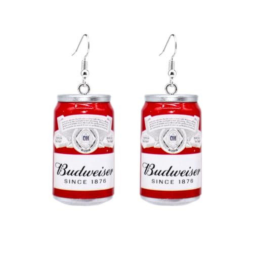 3D Simulation Beer Bottle Earrings Cute Beer Cans Drop Dangle Earrings Creative Party Jewelry for Women-Red 3D