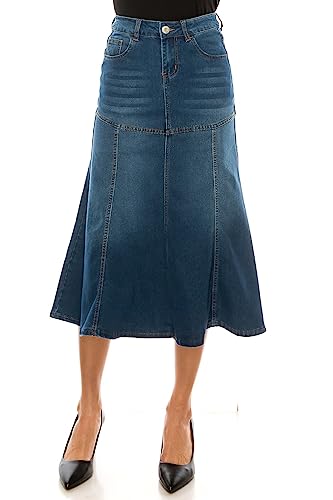 Fashion2Love Women's Juniors/Plus Size Stretch Denim Calf-Length Flared Skirt