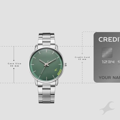 Image of Fastrack Stunners X Quartz Analog with Green Dial Steel Stainless Steel Strap Watch for Men - 38159SM05
