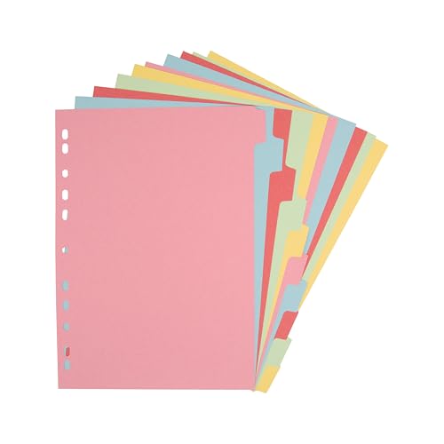 Elba A4 10-Part Card Dividers – Assorted Colours, Multi-Punched, 240gsm Recyclable Manilla