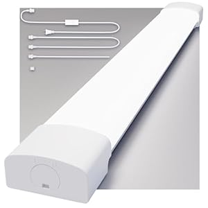 Modlicht LED Light Fixture, 2FT Linkable 18W LED Tube Lights with Plug, IP65 Waterproof, 2500 LM Super-Bright Plug in Utility Light, 5000K Ceiling/Closet Light for Kitchen Laundry Workbench Office