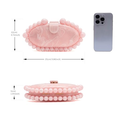 Image of Clutch Bag for Women Oval Beads Purse Wedding Prom Party Marble Texture Acrylic Evening Bag Shoulder Crossbody Bag