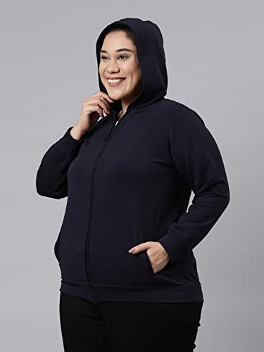 Image of The Pink Moon Women's Solid Plus Size Hoodie Jacket - (Jckt 036 Navy)