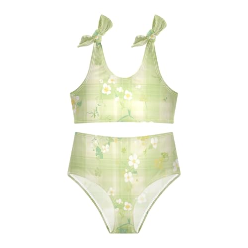 KLL Green Plaid Girls Two Piece Bikini Sets Quick-Dry Swimsuit Swimming Suits Adjustable Shoulder Strap3
