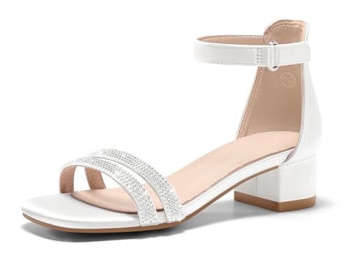 Image of Coutgo Girls Dress Shoes Sandals Chunky Low Heels Rhinestone Strap Flower Girl Wedding Party Shoes