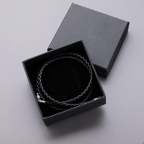 Viwind Lederkette Geflochten Kunstleder Halskette Edelstahl Verschluss 3mm breit Damen Herren Kette für Anhänger charm 45-60cm wählbar DIY Lederschnur (60cm, Schwarz)