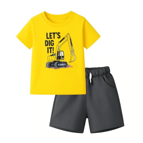 Image of HILEELANG Toddler Boy Summer Outfit Set 2 Piece Short Sleeve T Shirt and Short Soft Breathable Cotton Clothing Sets 2-7T