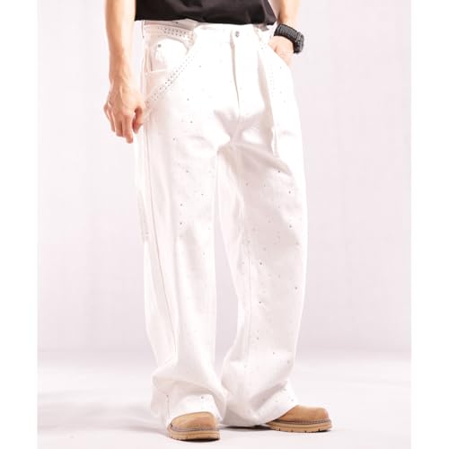 Men Baggy Rhinestone Jeans Vintage Sparkly Jeans Wide Leg Denim Pants2