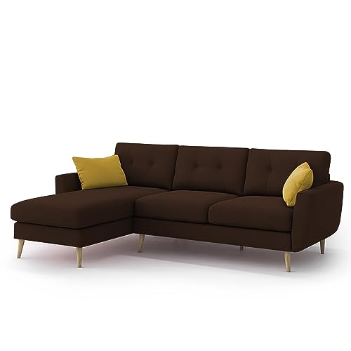 Image of BRAXTON Lindel LHS 4 Seater L Shape Sofa Set for Living Room (Brown) Premium Velvet Fabric Sofa