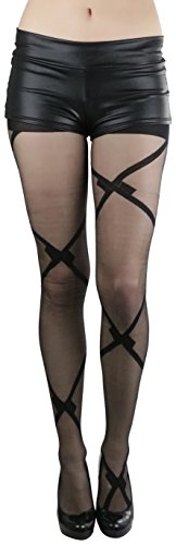 Image of ToBeInStyle Women's Strappy Zig Zag Lace Up Bandage Print Fashion Goth Tights