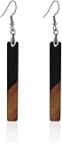 Boho Dangling Statement Earrings Simple Chic Wooden Earrings, Resin Geometric Bar Pendant Wood Earrings-black